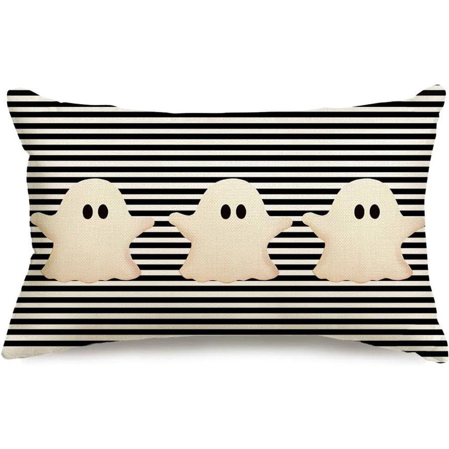 Spooky White Ghost Linen Throw Pillow Cover