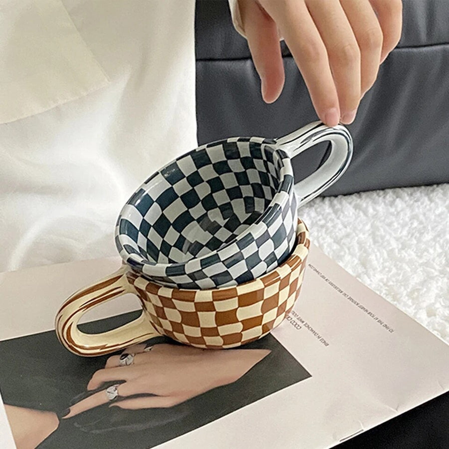 Ceramic Checkerboard Latte Mug