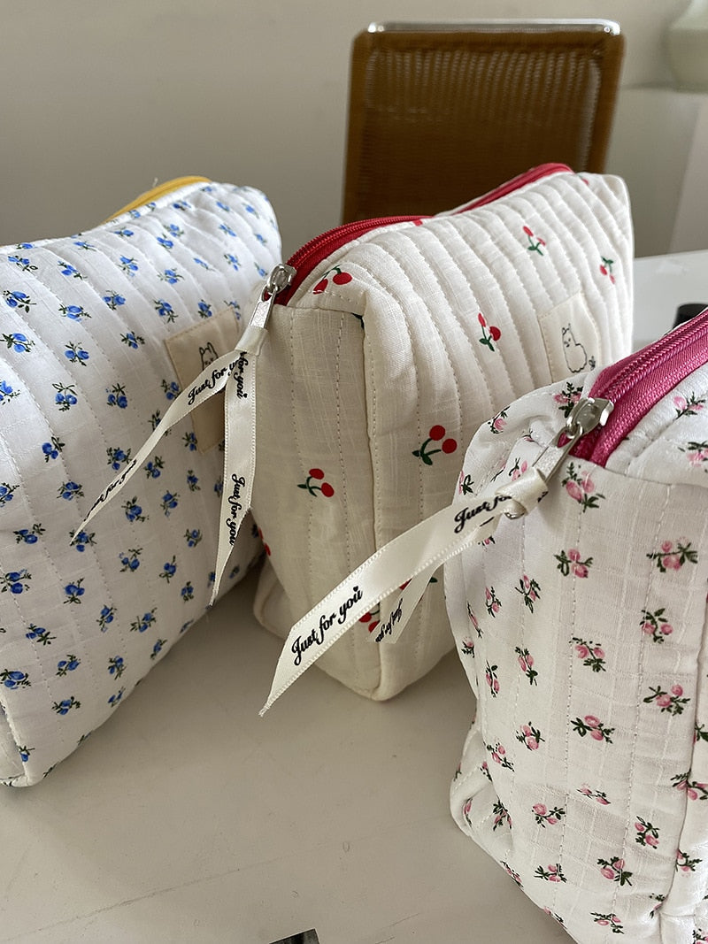 Floral Quilted Cosmetic Bag