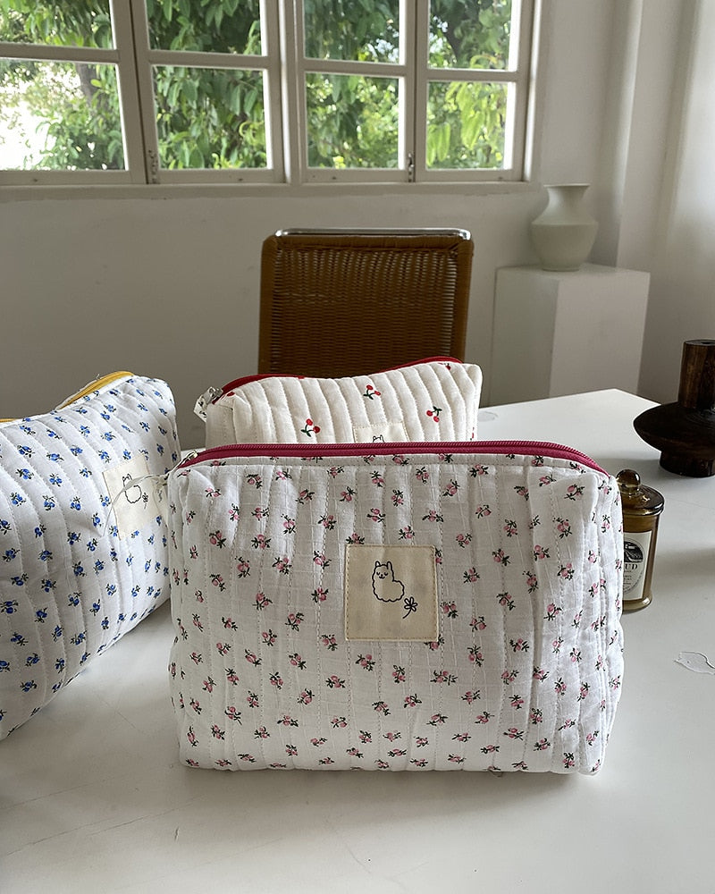 Floral Quilted Cosmetic Bag
