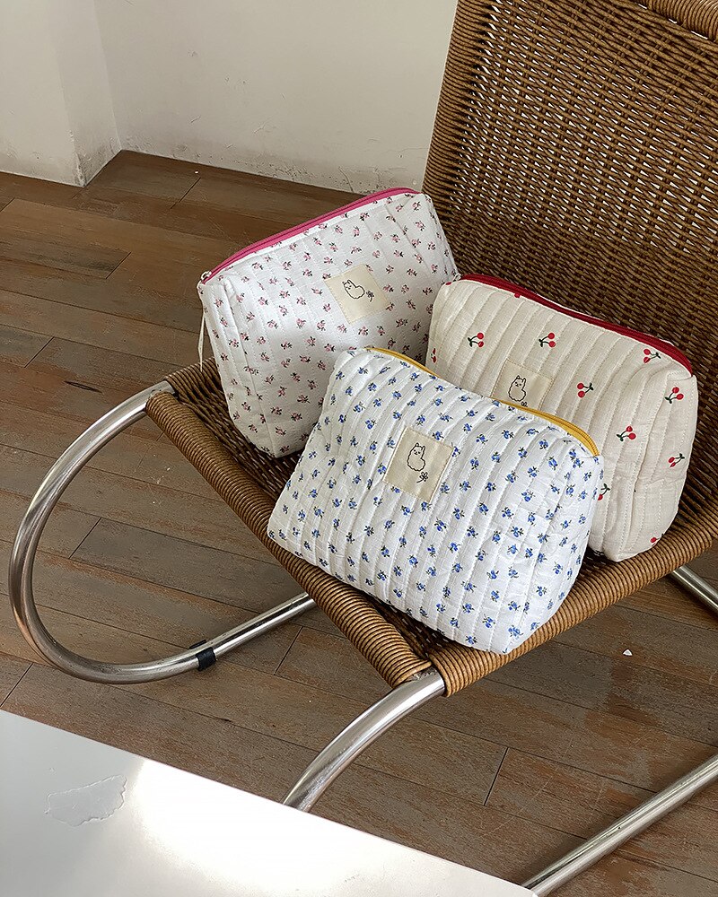 Floral Quilted Cosmetic Bag