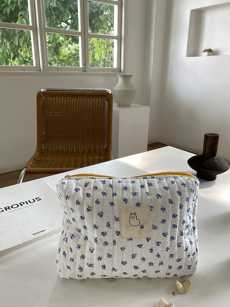 Floral Quilted Cosmetic Bag