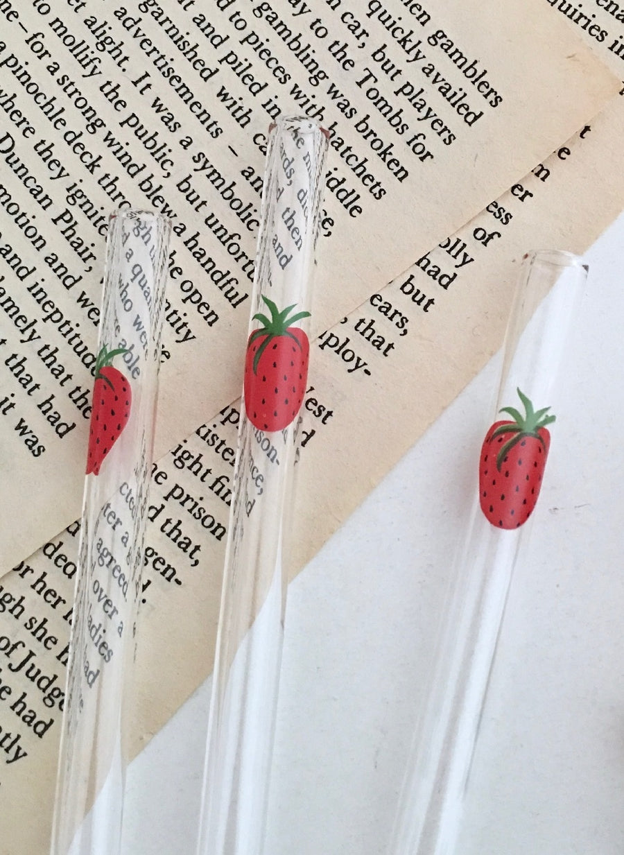 Strawberry Glass With Straw
