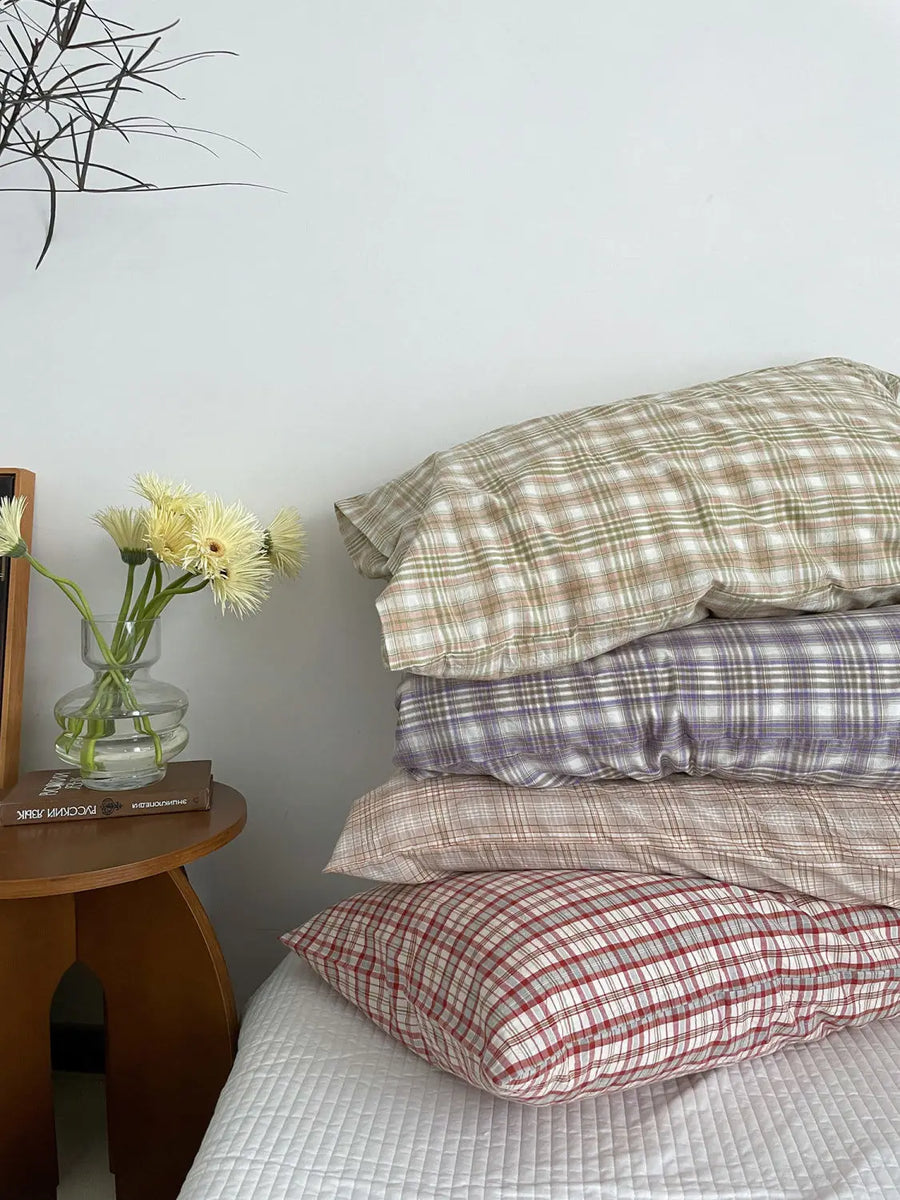 Cotton Plaid Pillow Case 1pc