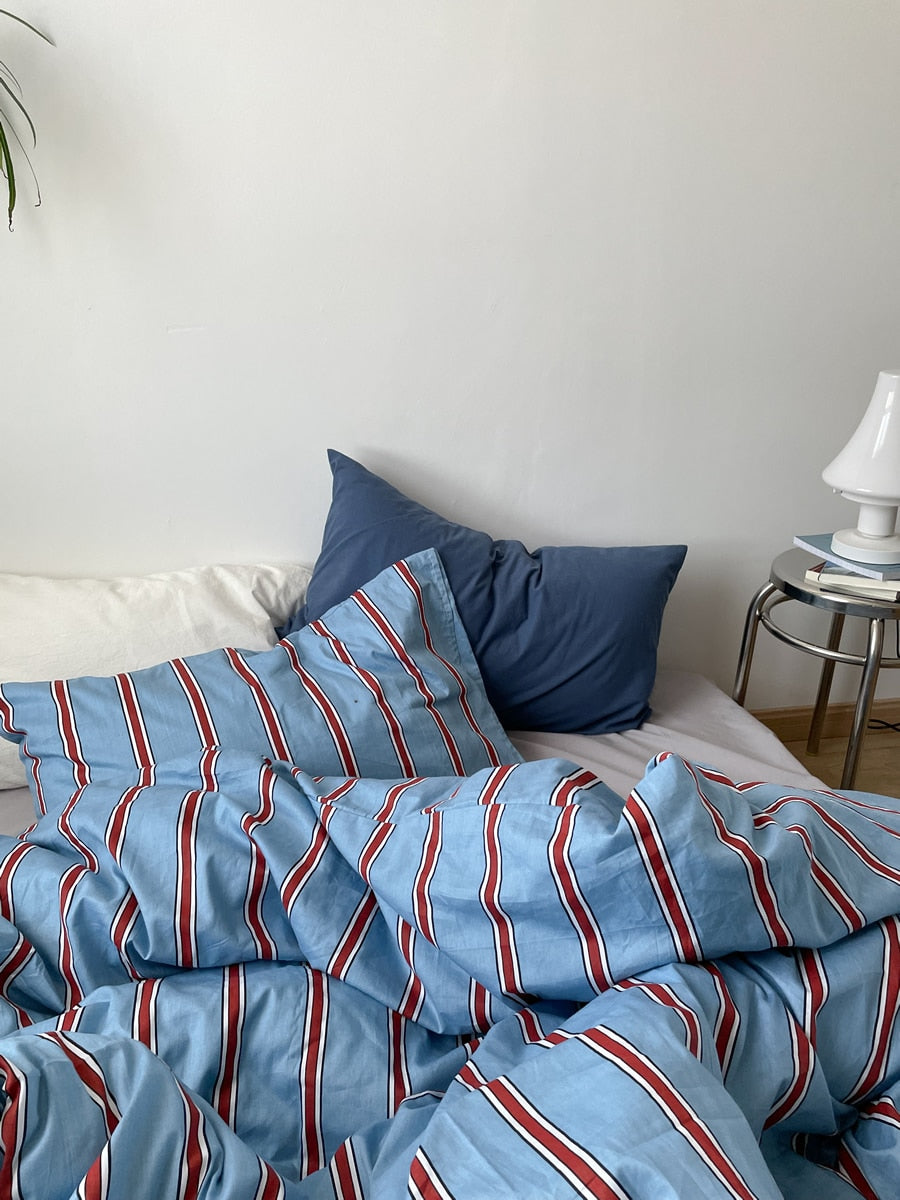 100% Cotton Blue Striped Duvet Cover