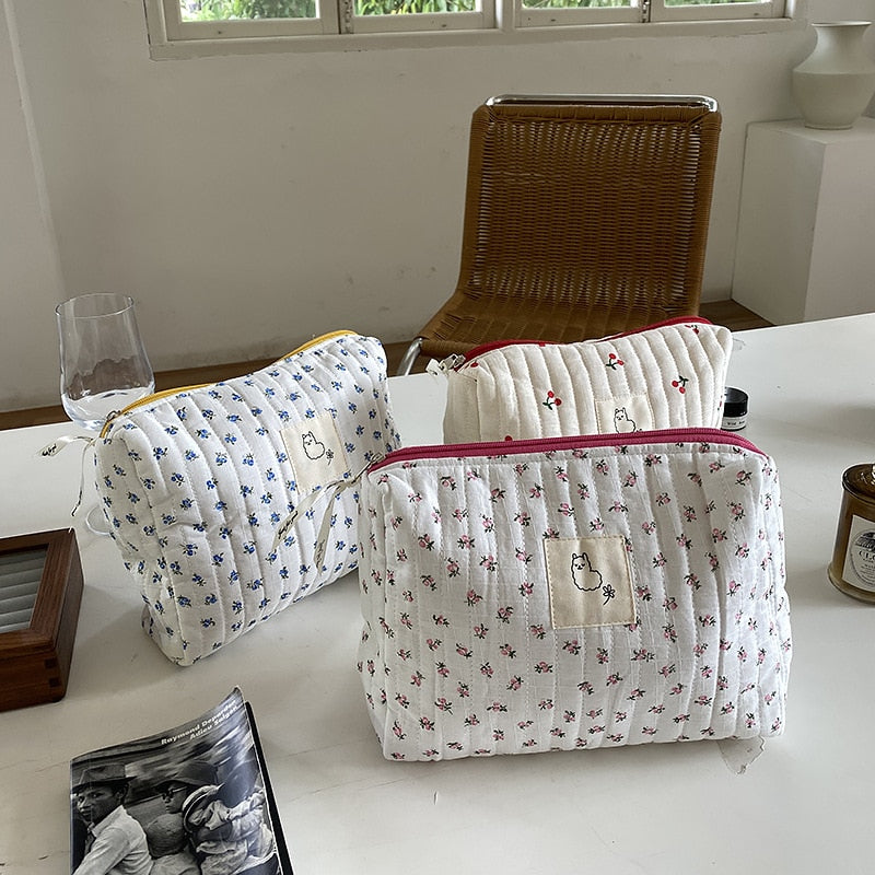 Floral Quilted Cosmetic Bag