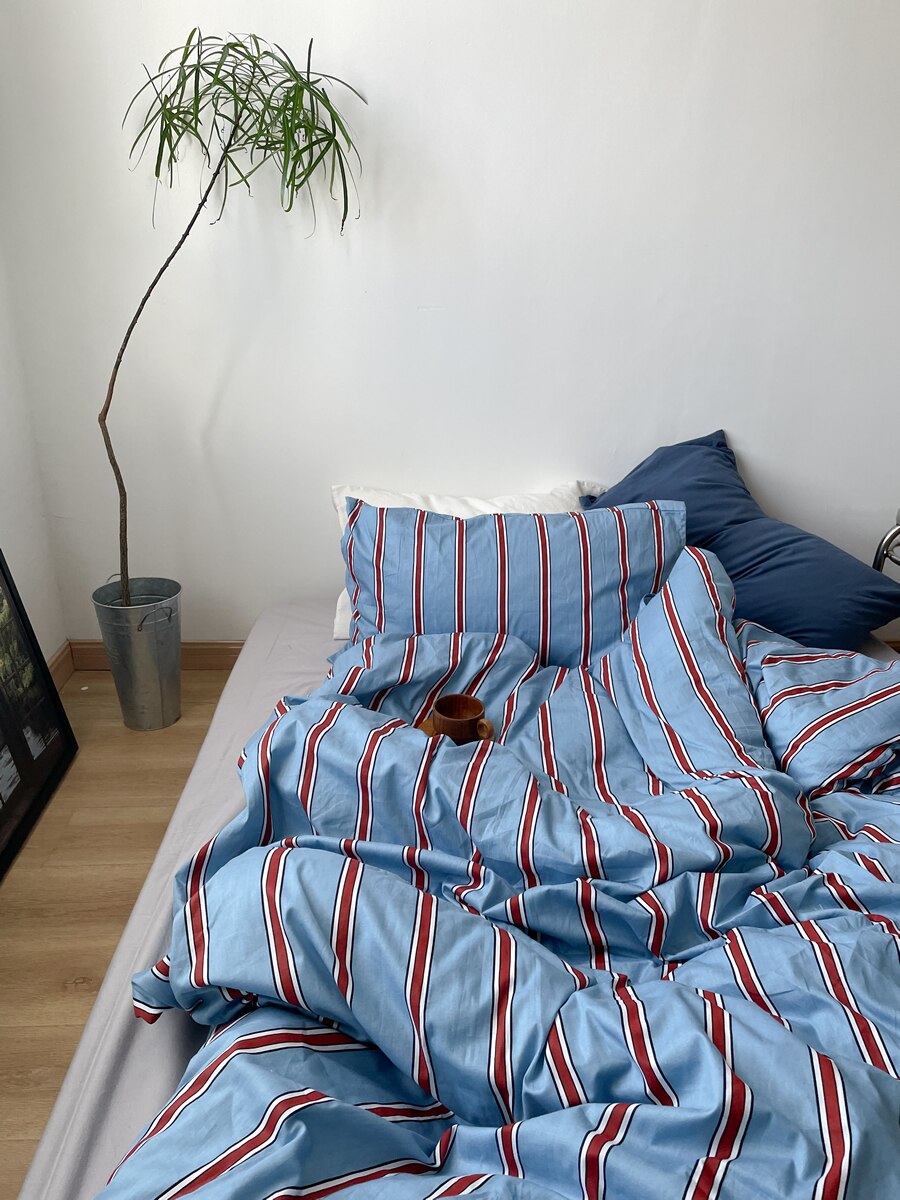 100% Cotton Blue Striped Duvet Cover