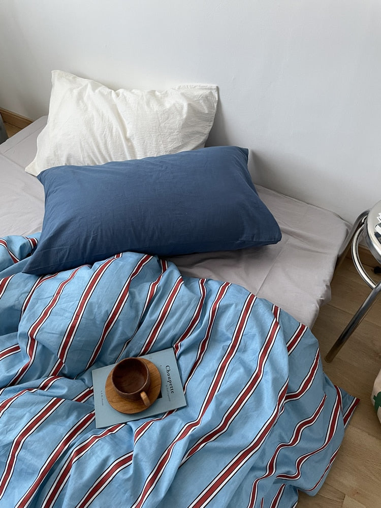 100% Cotton Blue Striped Duvet Cover