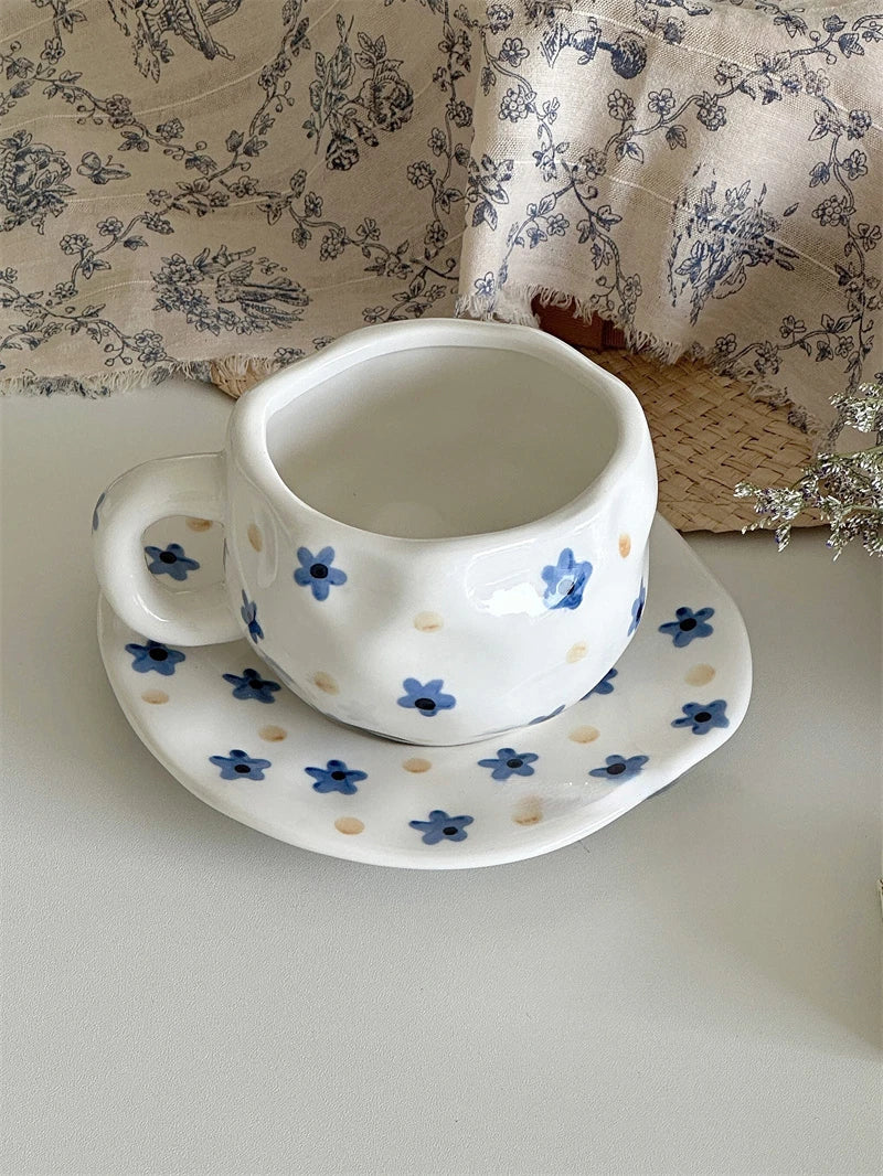 Blue Flower Ceramic Coffee Cup