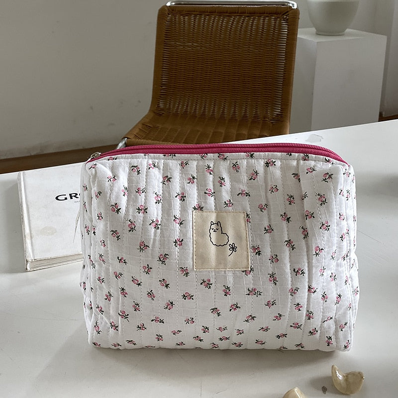 Floral Quilted Cosmetic Bag