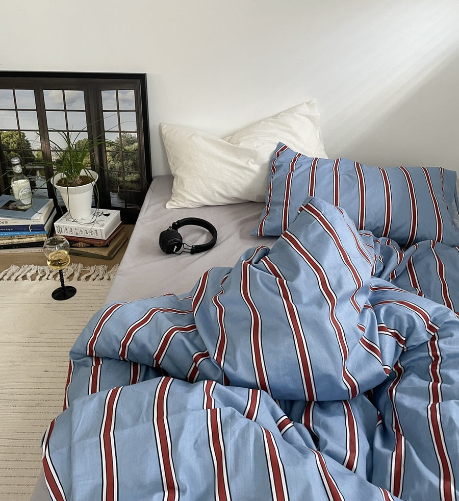 100% Cotton Blue Striped Duvet Cover