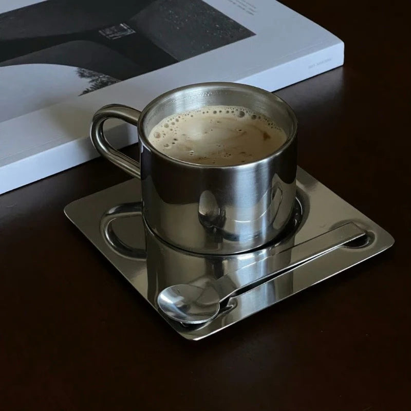 Stainless Steel Coffee Mug and Tray