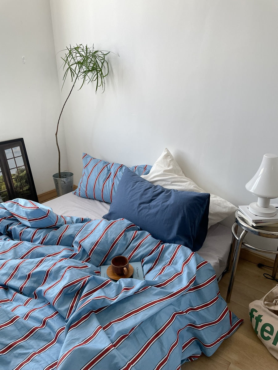 100% Cotton Blue Striped Duvet Cover