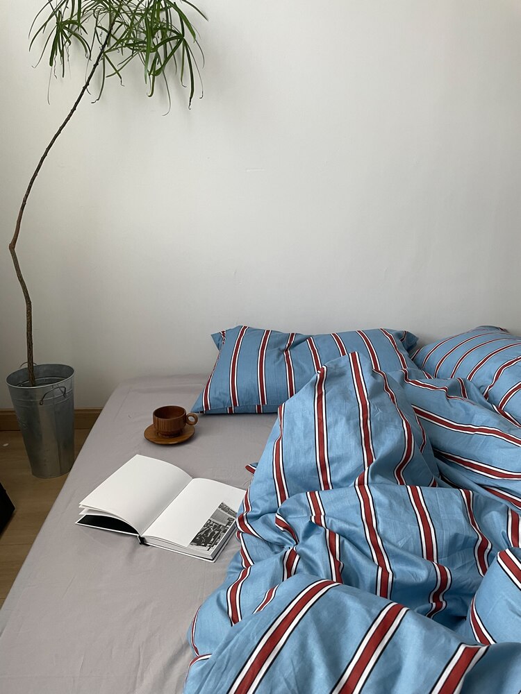 100% Cotton Blue Striped Duvet Cover
