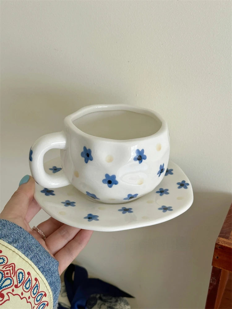Blue Flower Ceramic Coffee Cup