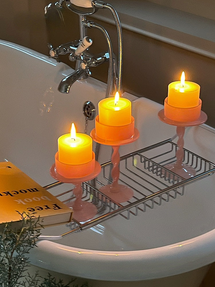 Pink Glass Candle Holder