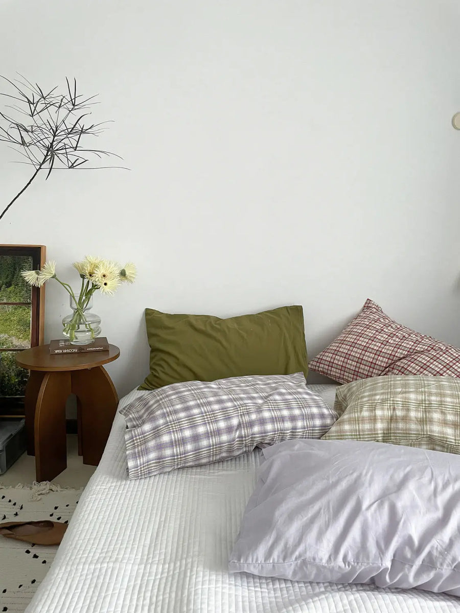 Cotton Plaid Pillow Case 1pc