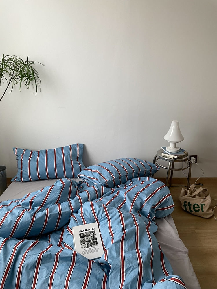 100% Cotton Blue Striped Duvet Cover