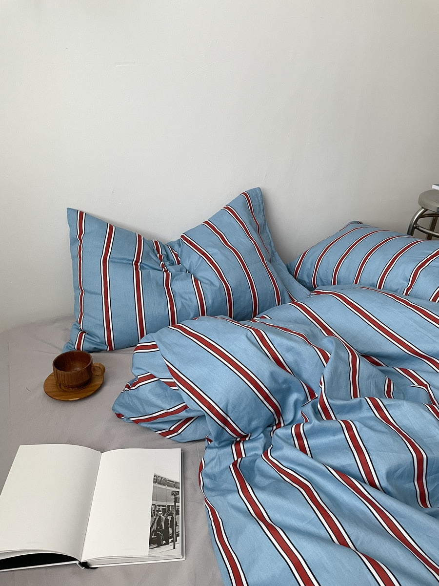 100% Cotton Blue Striped Duvet Cover