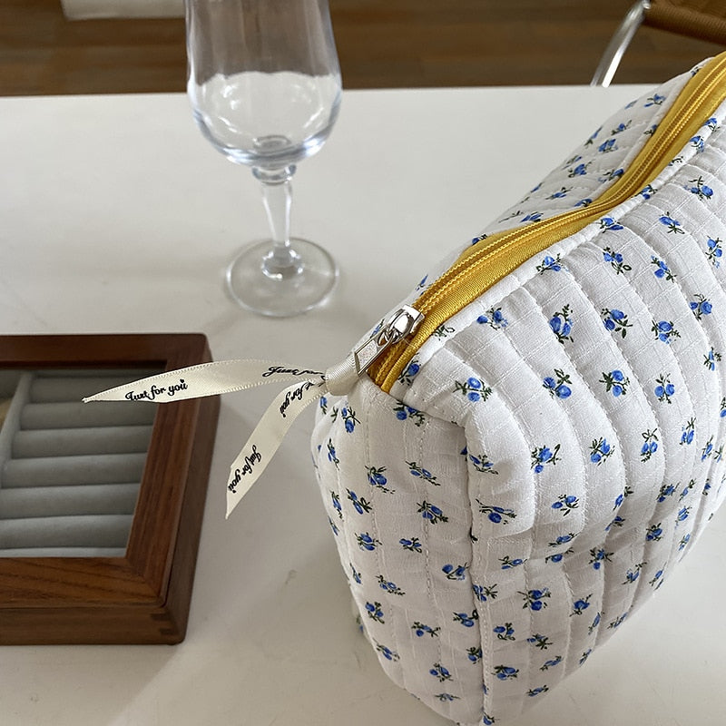 Floral Quilted Cosmetic Bag