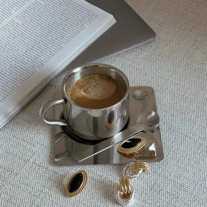 Stainless Steel Coffee Mug and Tray